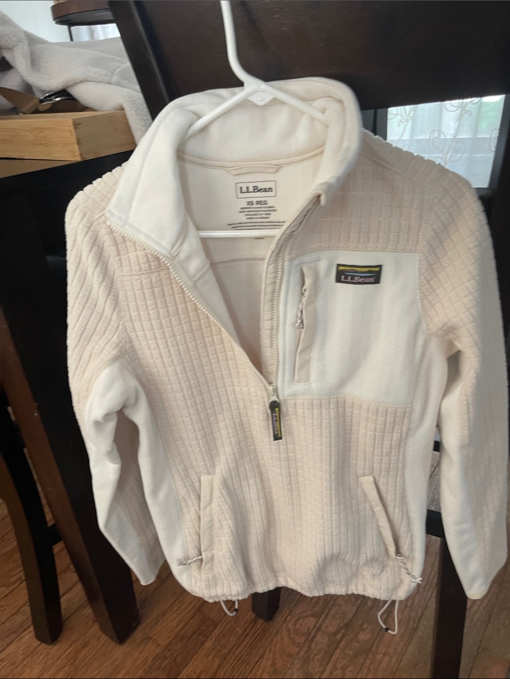 L.L. Bean Ivory Ribbed Quarter-Zip Fleece Pullover